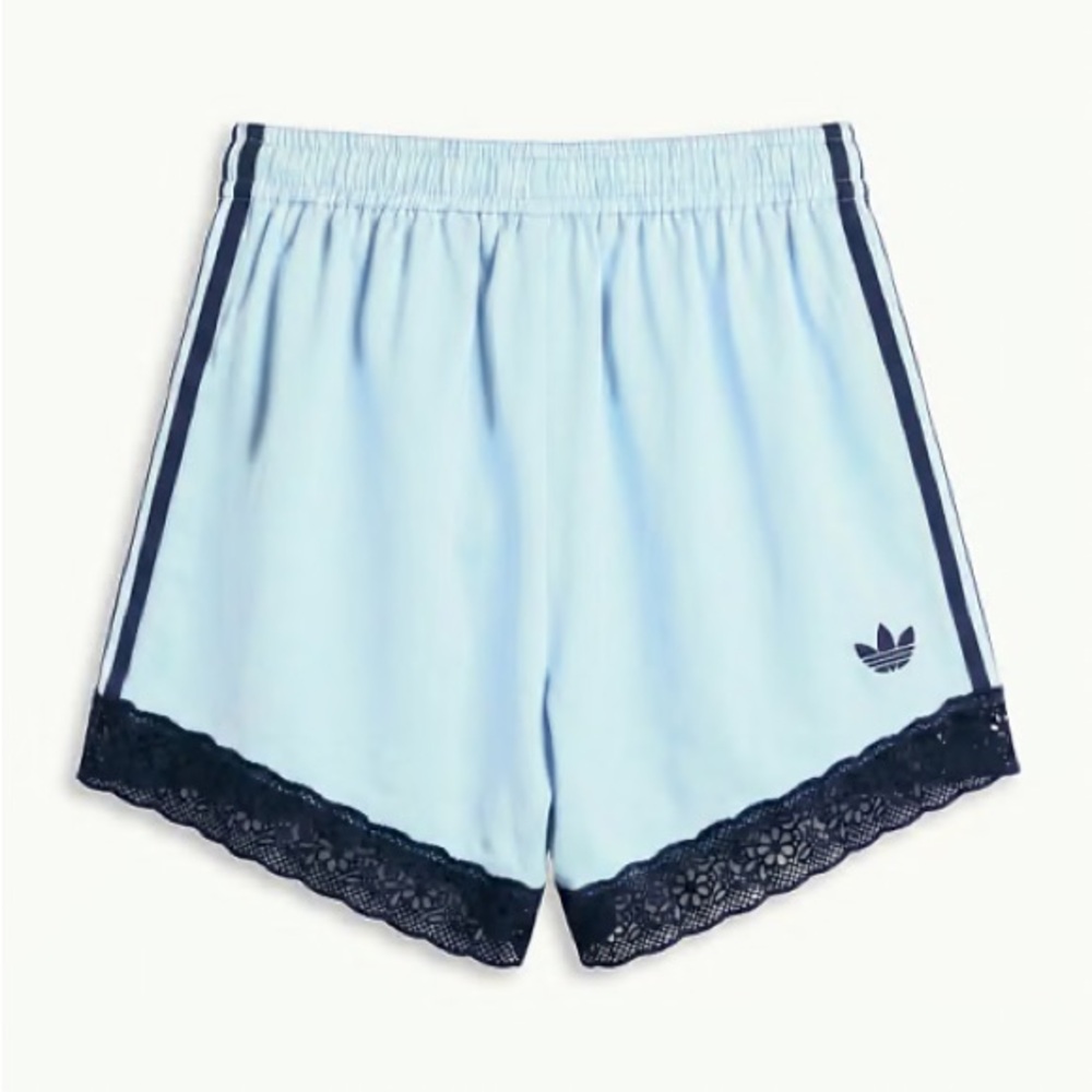 adidas Originals x ASOS shorts with lace hem in pale blue NWT Small Medium - Picture 2 of 3